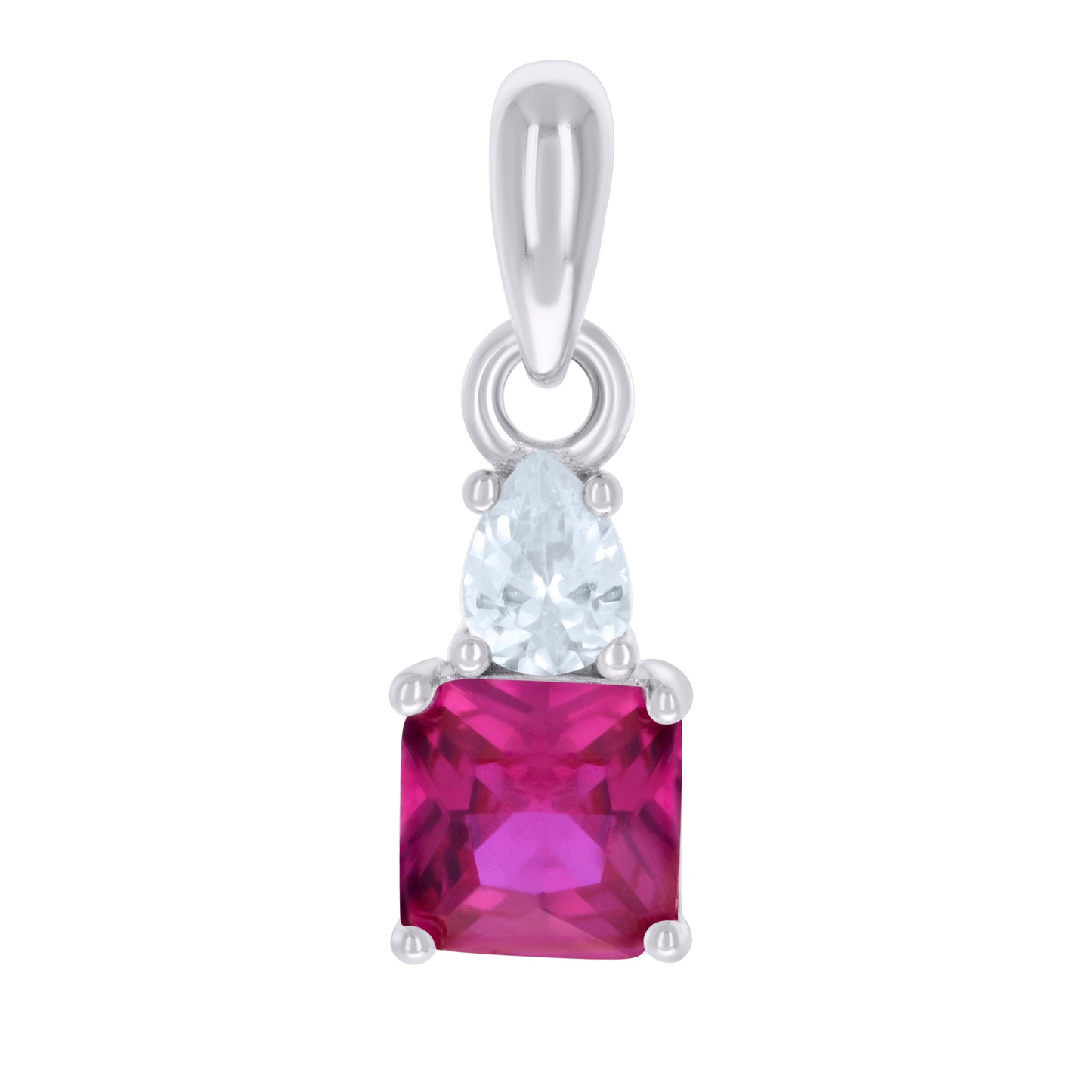 Sterling Silver Womens Pear Princess-cut Cubic-Zirconia Fashion Charm Pendant