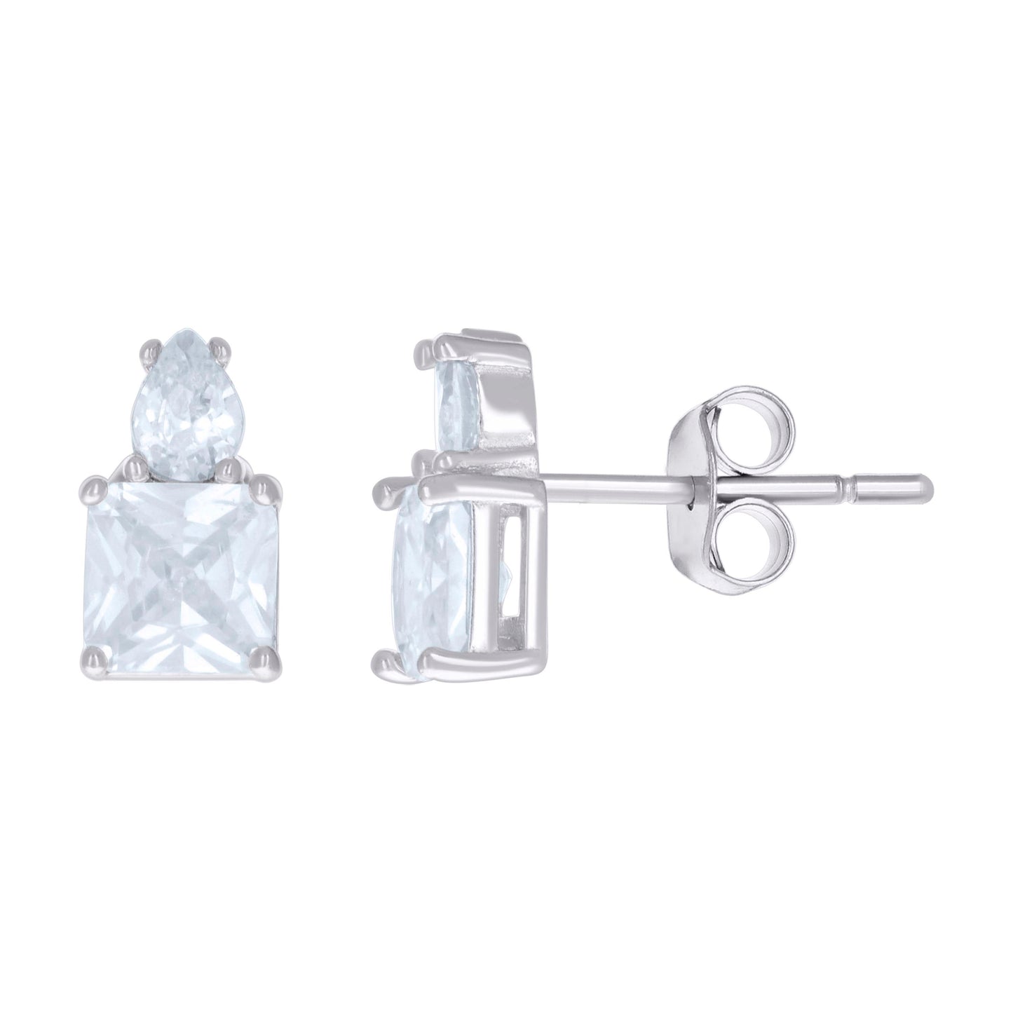 Sterling Silver Womens Pear Princess-Cut Cubic-Zirconia Fashion Stud Earrings
