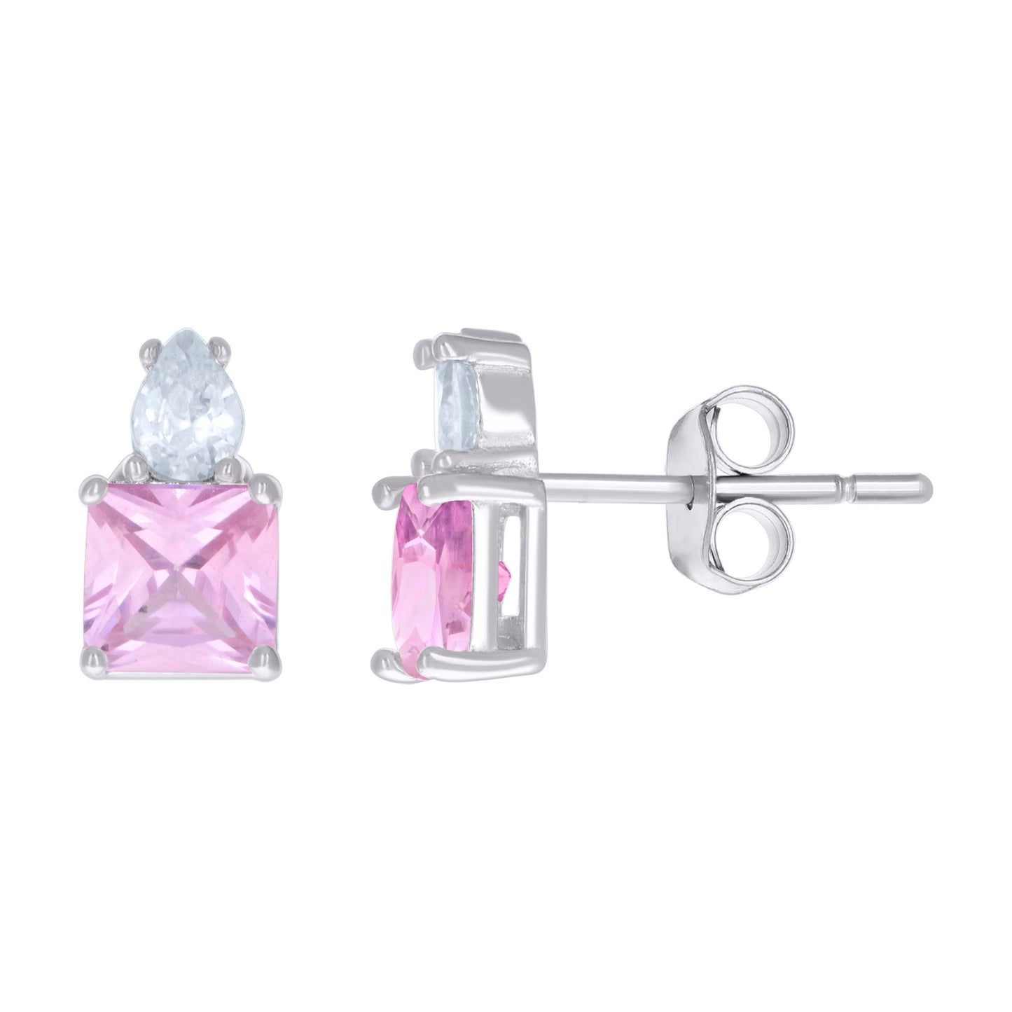 Sterling Silver Womens Pear Princess-Cut Cubic-Zirconia Fashion Stud Earrings