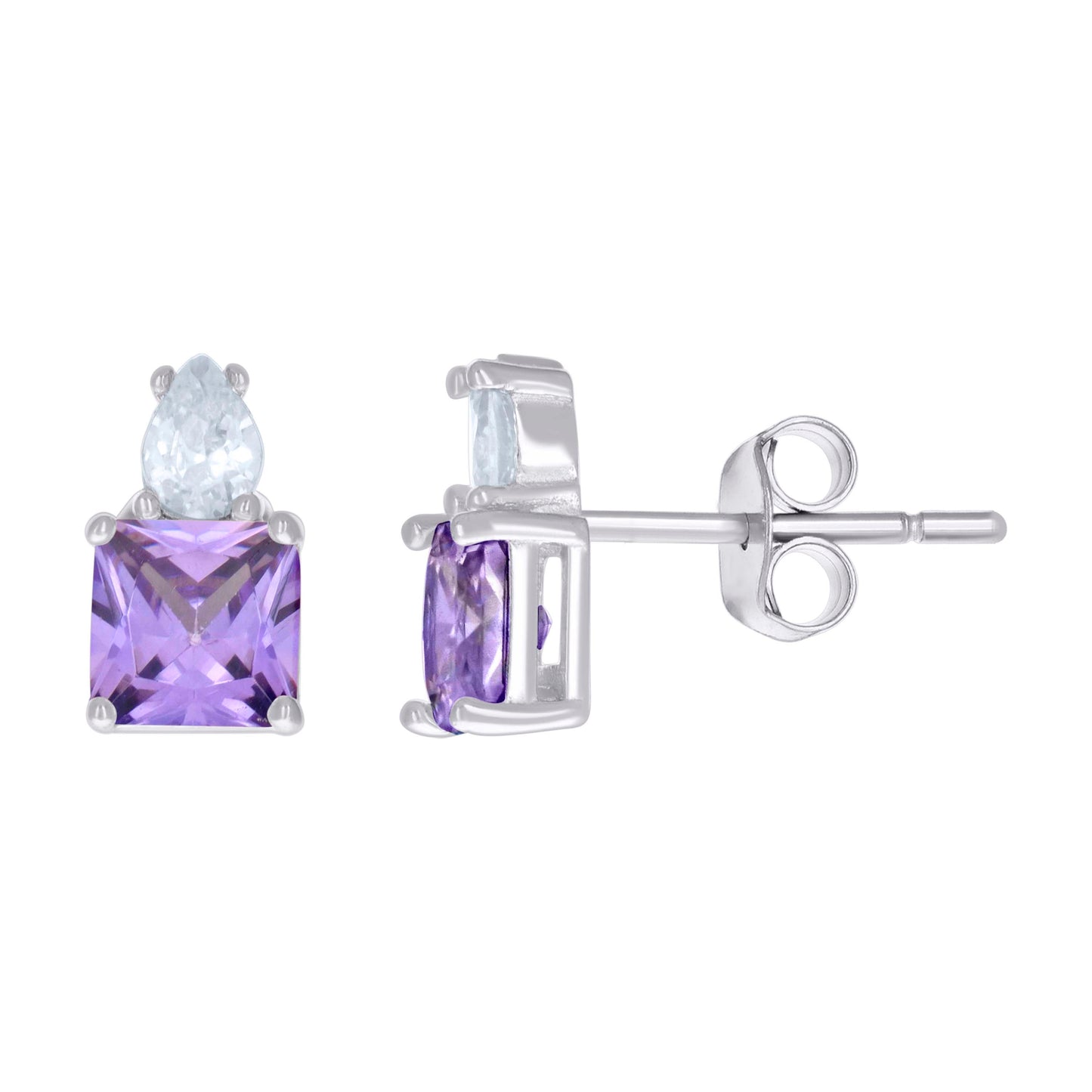 Sterling Silver Womens Pear Princess-Cut Cubic-Zirconia Fashion Stud Earrings