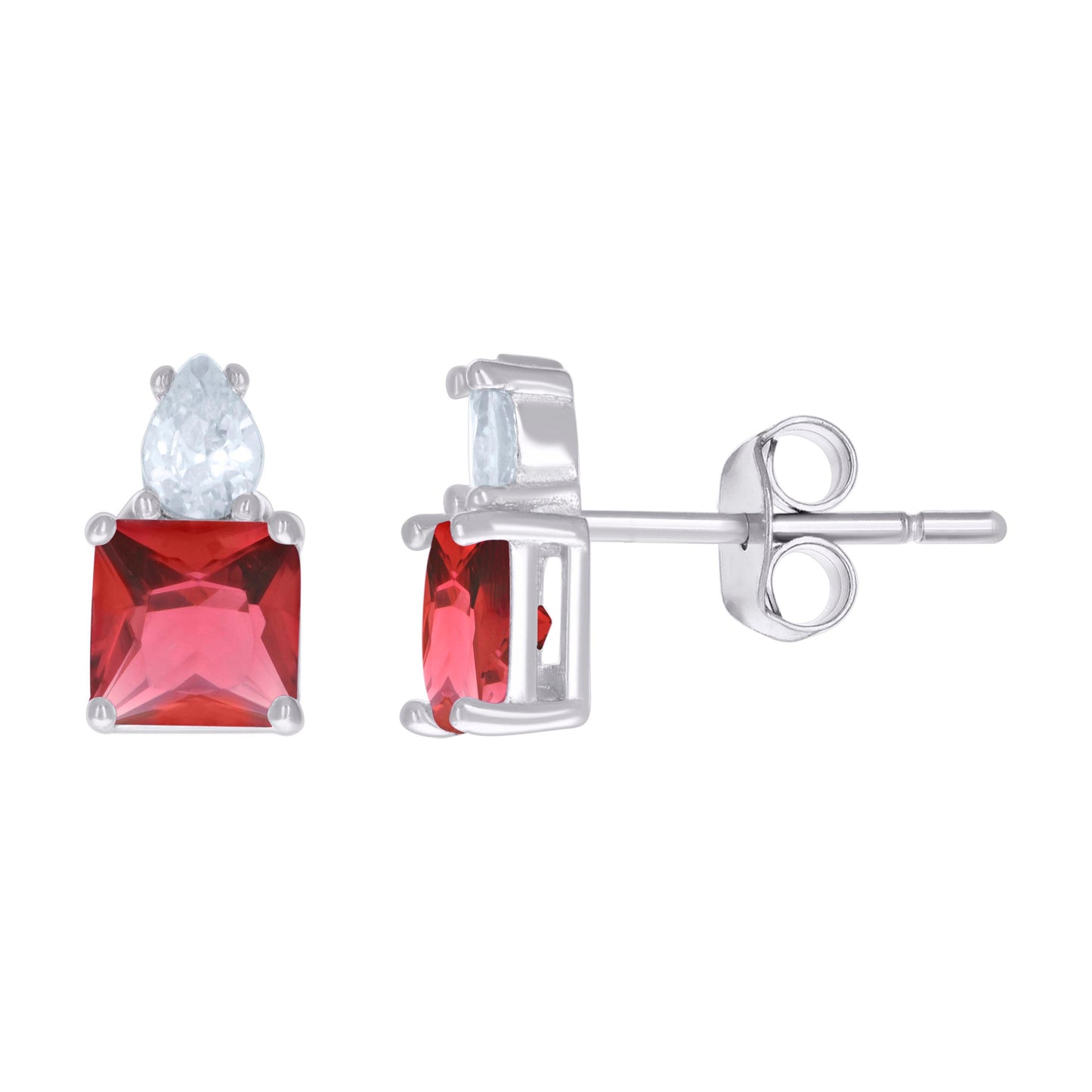 Sterling Silver Womens Pear Princess-Cut Cubic-Zirconia Fashion Stud Earrings