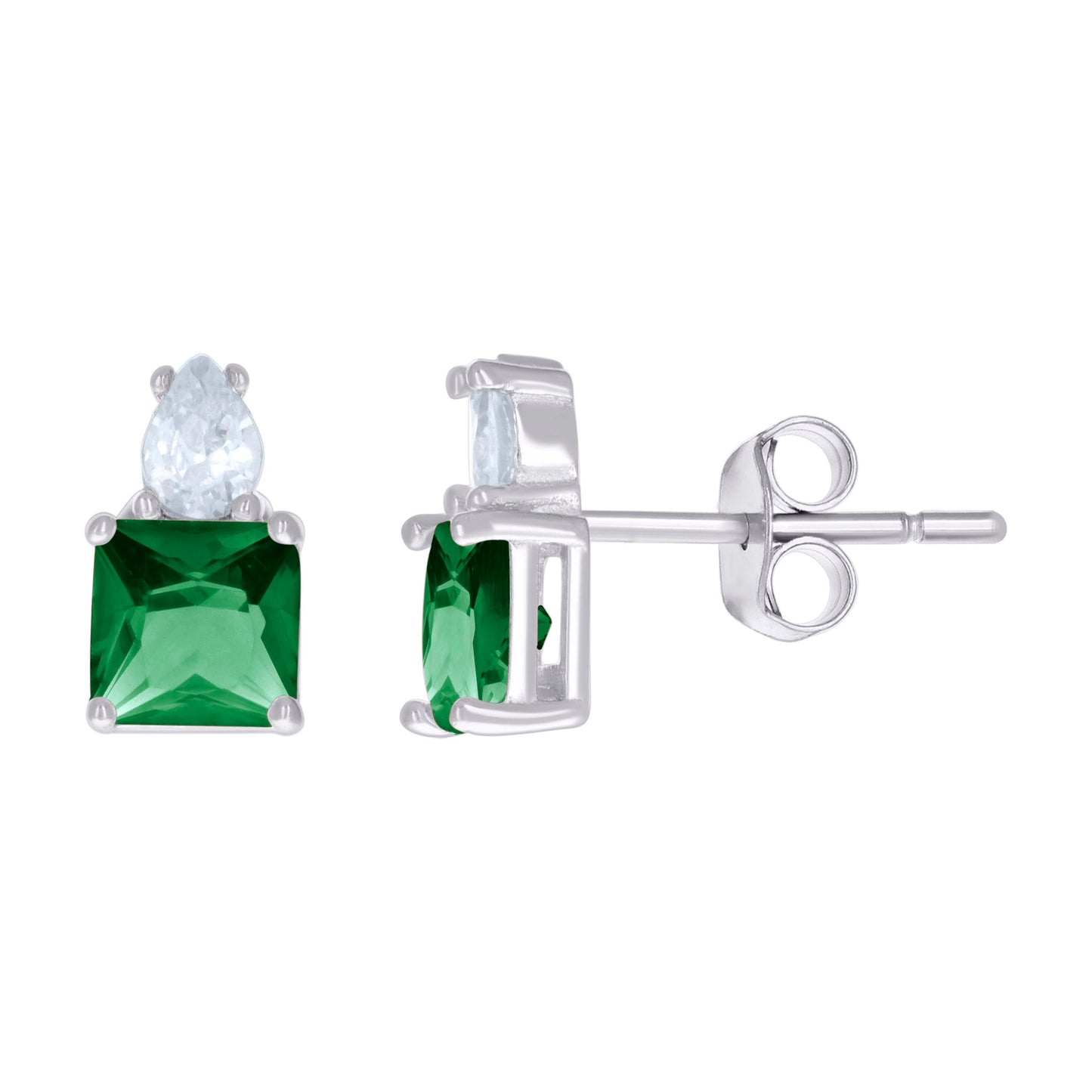 Sterling Silver Womens Pear Princess-Cut Cubic-Zirconia Fashion Stud Earrings