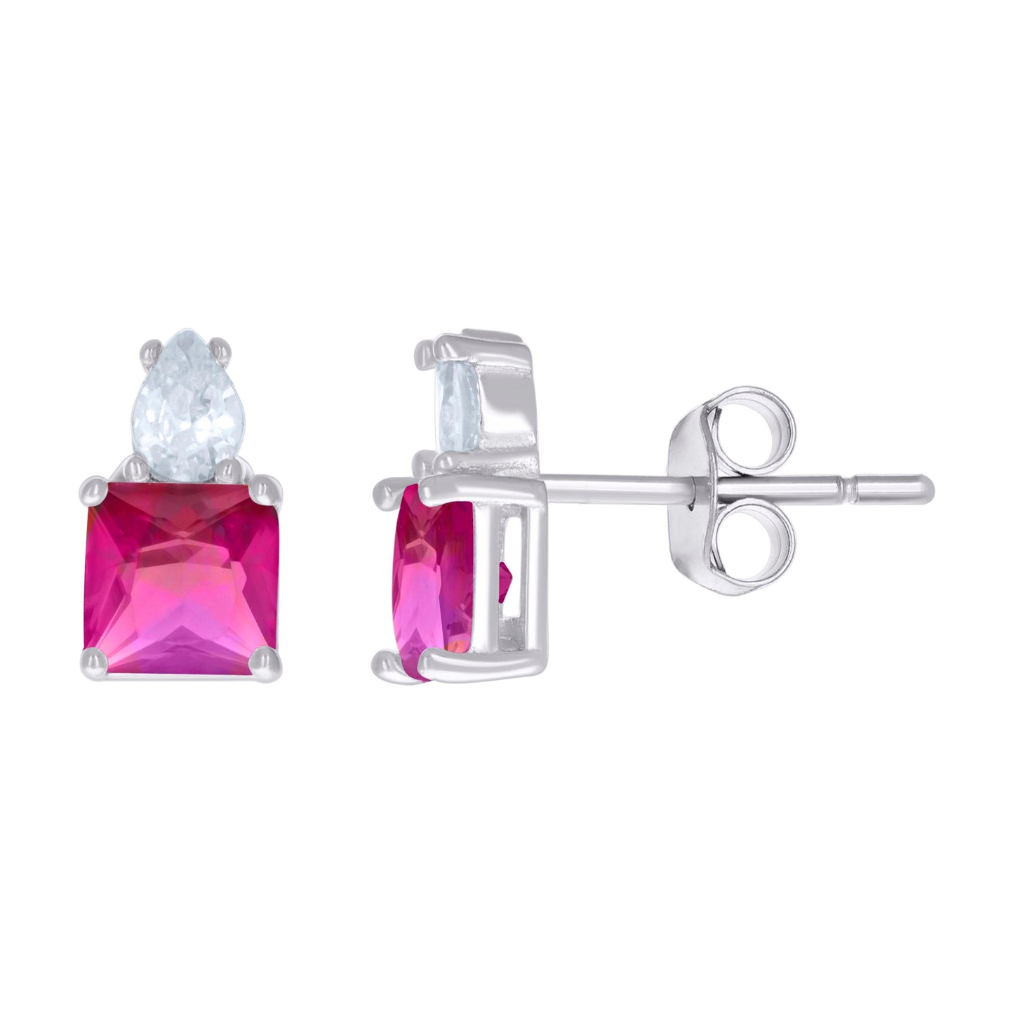 Sterling Silver Womens Pear Princess-Cut Cubic-Zirconia Fashion Stud Earrings