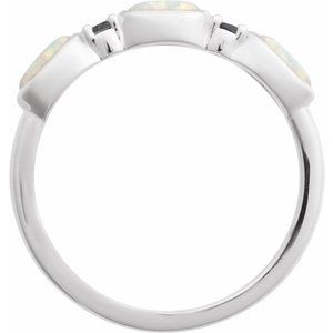 Sterling Silver Lab-Grown White Opal & Natural London Blue Topaz Stackable Ring Size 7
