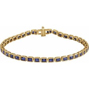 14K Yellow Gold Lab-Grown Blue Sapphire Emerald 3.5 X 2.4 Mm None 7 In Polished Lab-Grown Blue Sapphire Line Bracelet