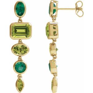 14K Yellow Gold Emerald 8 X 6 Mm Natural Multi-Gemstone Dangle Earrings