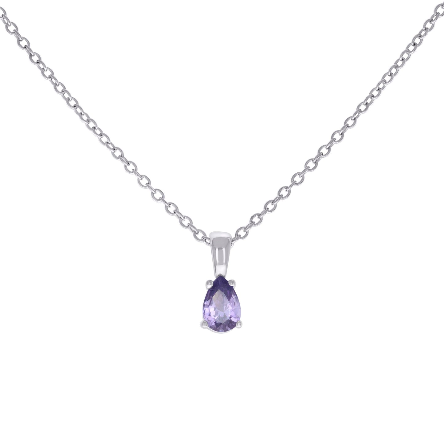 Sterling Silver Womens Pear Cubic-Zirconia Tear Drop Charm Necklace Size 16 + 2 Inches