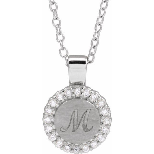 14K White Gold Round 1.2Mm I1, G-H 16-18 In Polished 1/8 Ctw Natural Diamond Engravable Necklace