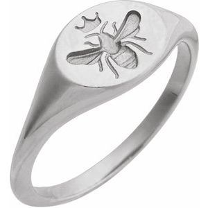 Sterling Silver 8.4 X 8.4 Mm Bead Blast/Polished Polished Intaglio Bee Signet Ring Size 7