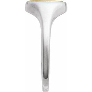 14K White/Yellow Gold Round 10.5 X 10.3 Mm Polished Polished Engravable Signet Ring Size 7