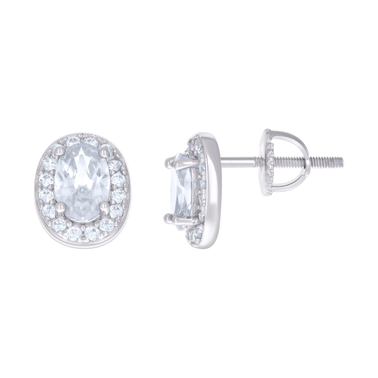 Sterling Silver Womens Oval Round Cubic-Zirconia Fashion Stud Earrings