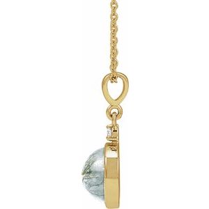 14K Yellow Gold Round 8Mm G-H I1 Natural Moss Agate And .03 Ct Natural Diamond Bezel-Set Necklace, Length: 18 In