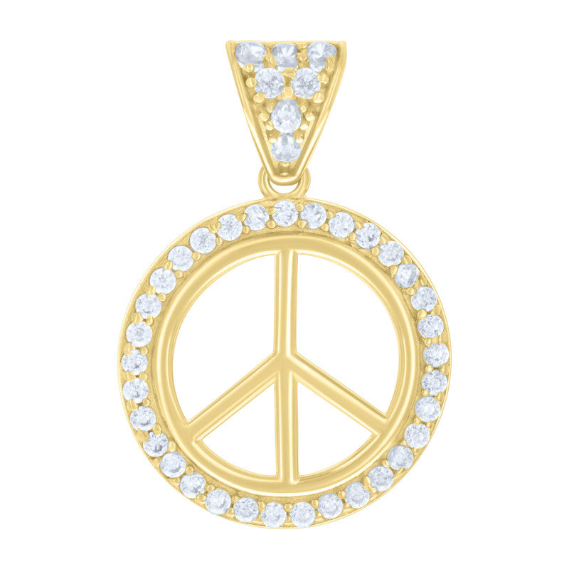10kt Yellow Gold Womens Cubic-Zirconia Peace Symbol Charm Pendant