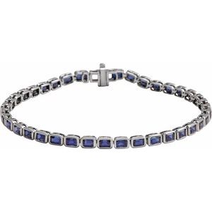 14K White Gold Emerald 3.5 X 2.4 Mm None 7 In Polished Lab-Grown Blue Sapphire Line Bracelet