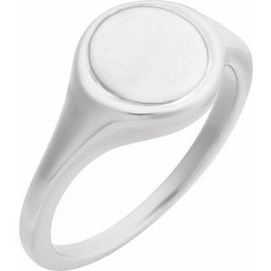 14K White Gold Round 10.5 X 10.3 Mm Polished Polished Engravable Signet Ring Size 7