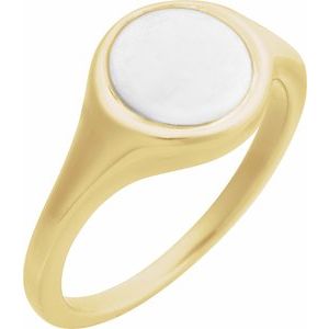 14K Yellow/White Gold  Round 10.5 X 10.3 Mm Polished Polished Engravable Signet Ring Size 7