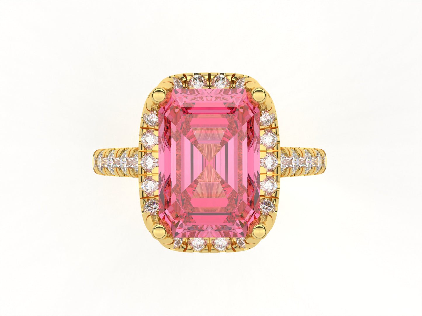 14K Yellow Or White Gold Lab Grown Diamond Ladies Ring Emerald Pink