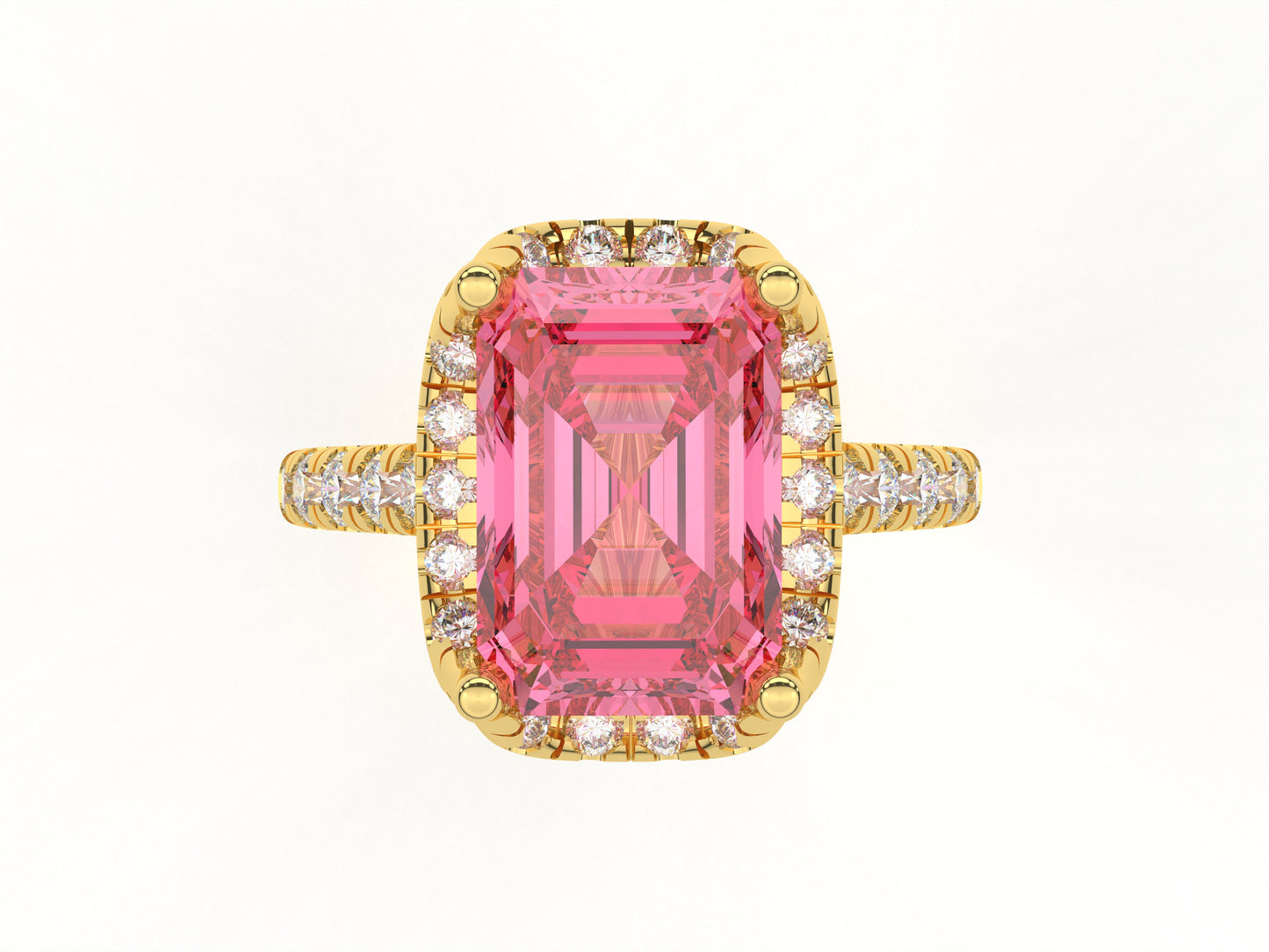 14K Yellow Or White Gold Lab Grown Diamond Ladies Ring Emerald Pink