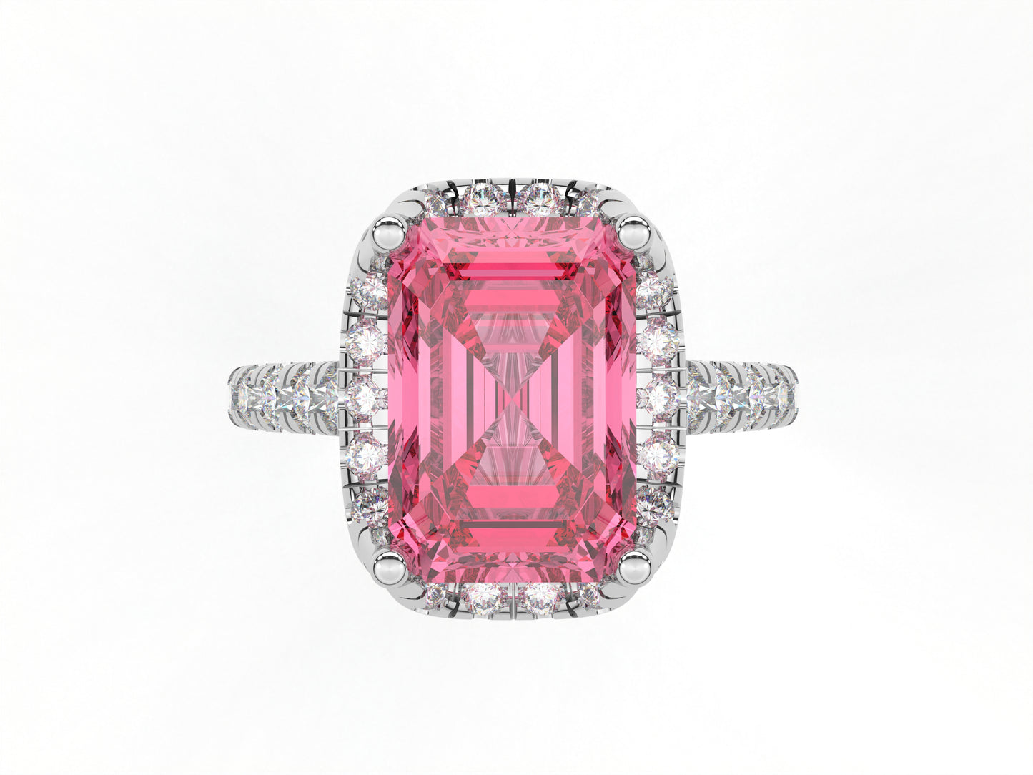 14K Yellow Or White Gold Lab Grown Diamond Ladies Ring Emerald Pink