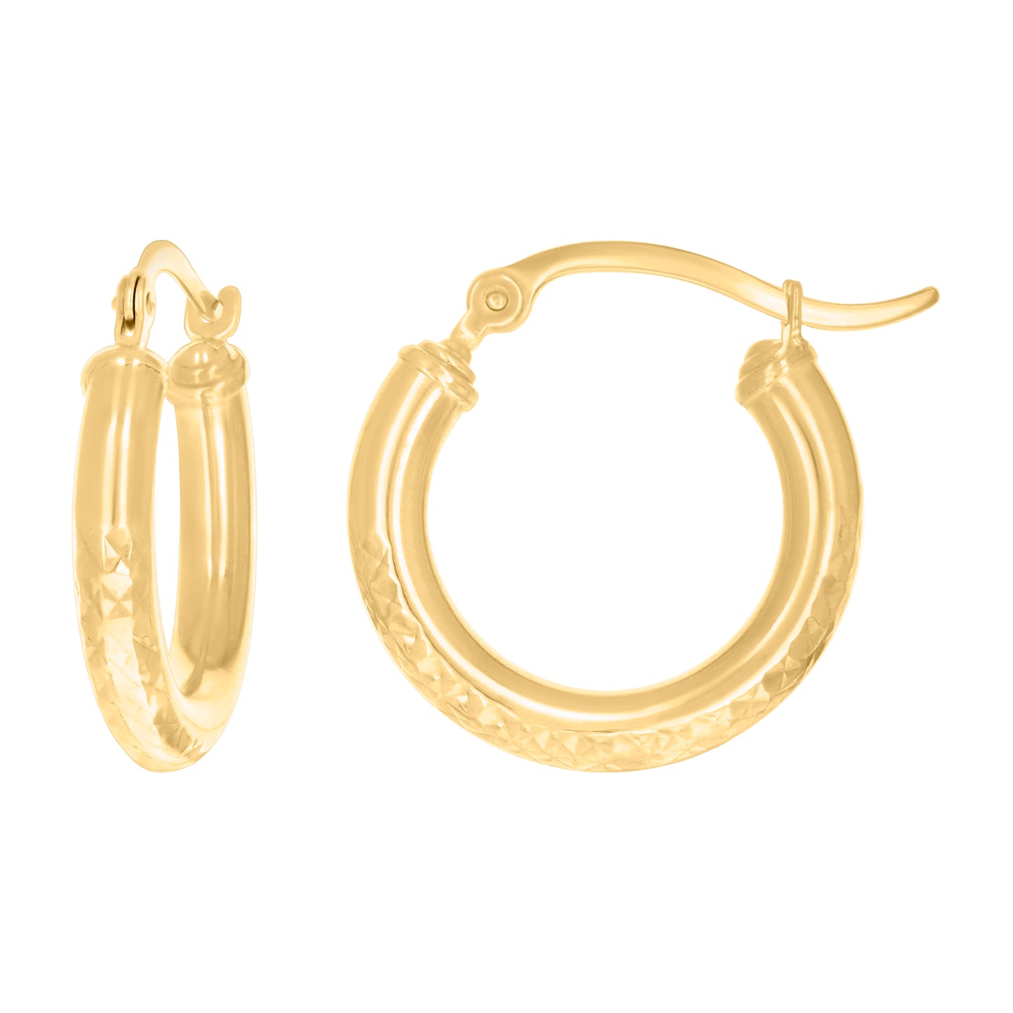 10K Yellow Gold Womens Round Tube Diamond-cut Patterned Fancy Hoop Earrings 3mm