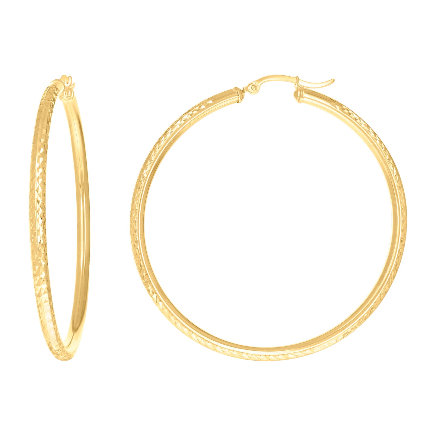 10K Yellow Gold Womens Round Tube Diamond-cut Patterned Fancy Hoop Earrings 3mm