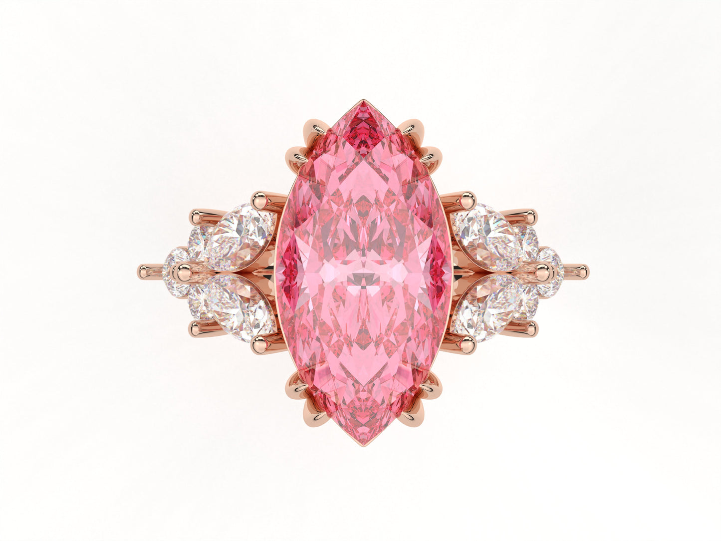 14K Yellow Or White Gold Lab Grown Diamond Ladies Ring Marquise Pink