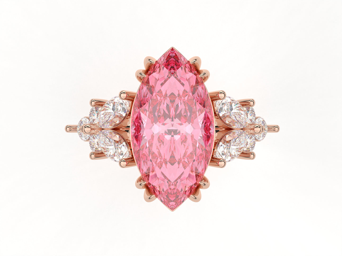 14K Yellow Or White Gold Lab Grown Diamond Ladies Ring Marquise Pink