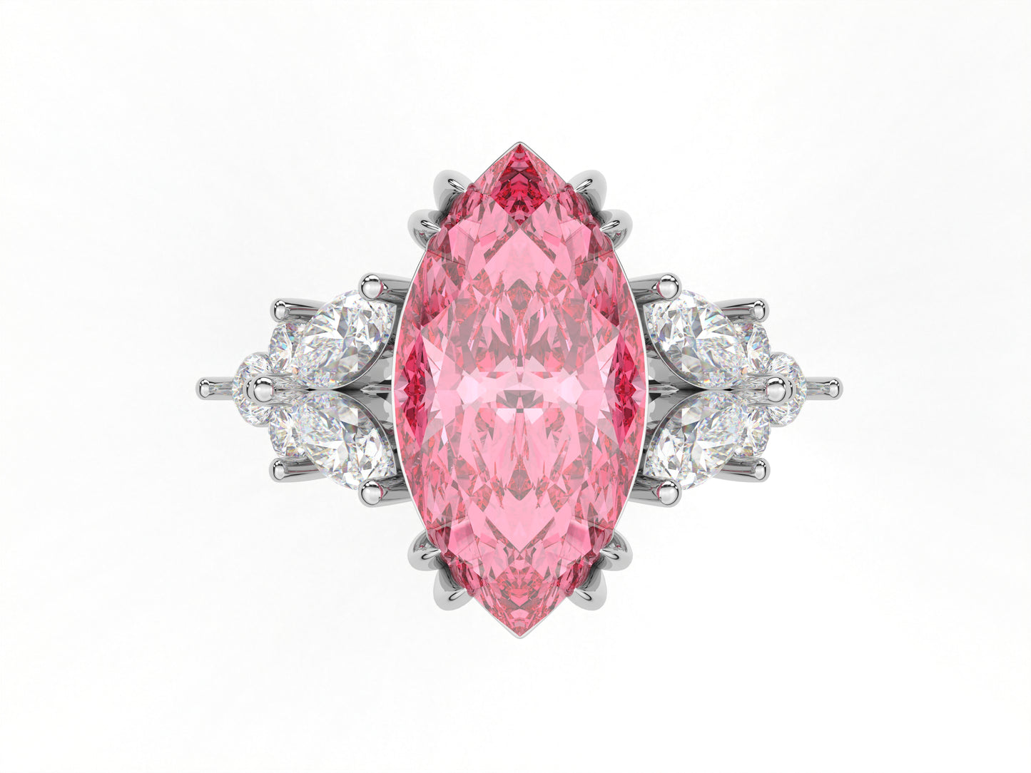 14K Yellow Or White Gold Lab Grown Diamond Ladies Ring Marquise Pink