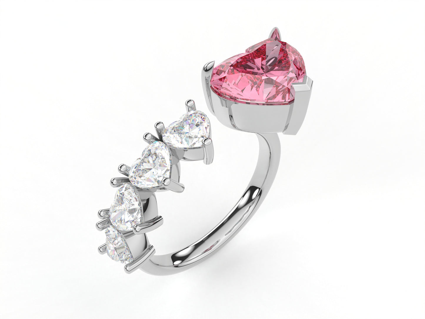 14K Yellow Or White Gold Lab Grown Diamond Ladies Ring Heart Pink