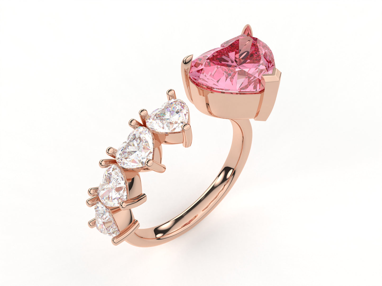 14K Yellow Or White Gold Lab Grown Diamond Ladies Ring Heart Pink