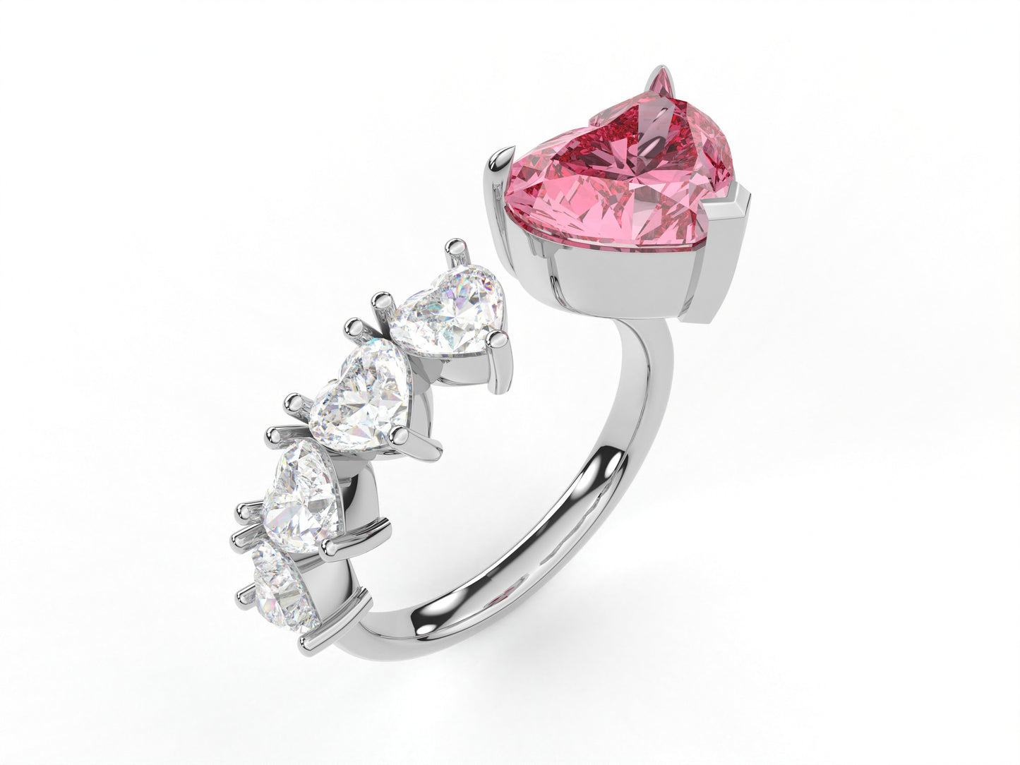 14K Yellow Or White Gold Lab Grown Diamond Ladies Ring Heart Pink