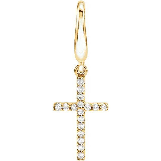 14K Yellow Gold Round  1Mm I1, G-H Polished Petite .08 Ctw Natural Diamond Cross Charm/Pendant
