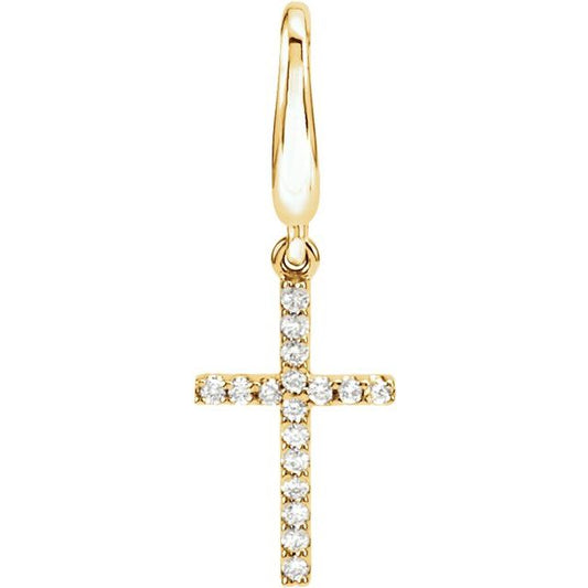 14K Yellow Gold Round  1Mm I1, G-H Polished Petite .08 Ctw Natural Diamond Cross Charm/Pendant