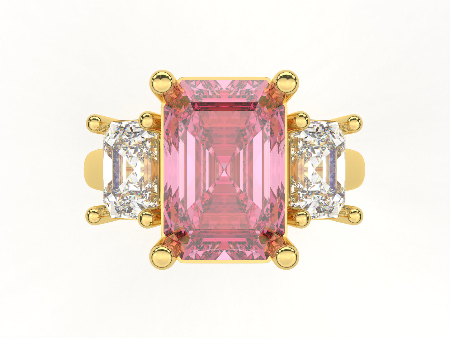 14K Yellow Or White Gold Lab Grown Diamond Ladies Ring Emerald Pink