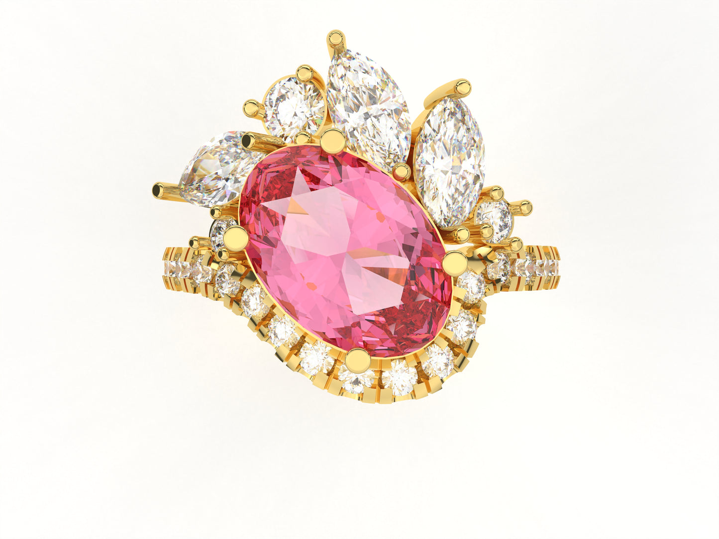 14K Yellow Or White Gold Lab Grown Diamond Ladies Ring Oval Pink