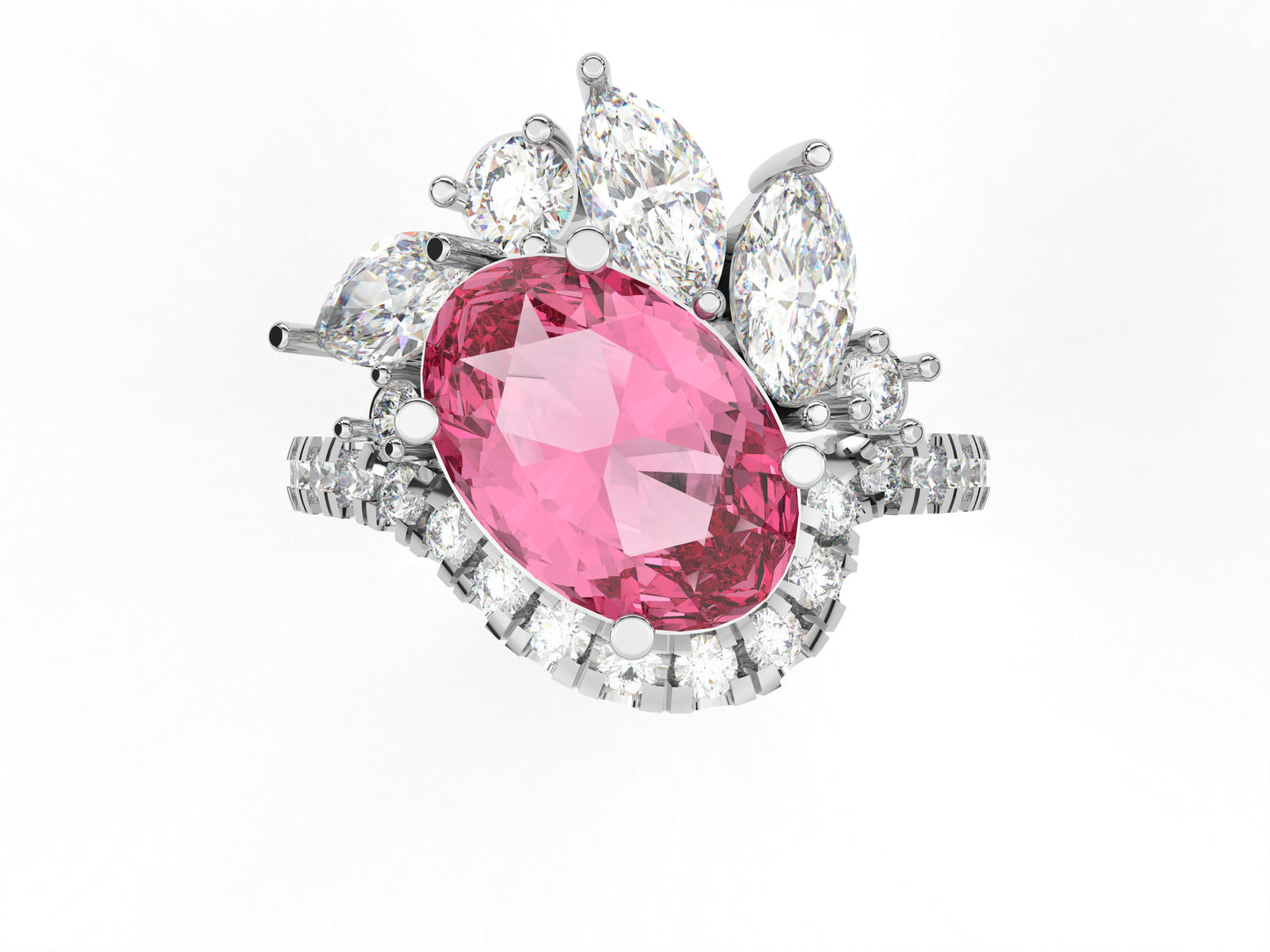 14K Yellow Or White Gold Lab Grown Diamond Ladies Ring Oval Pink