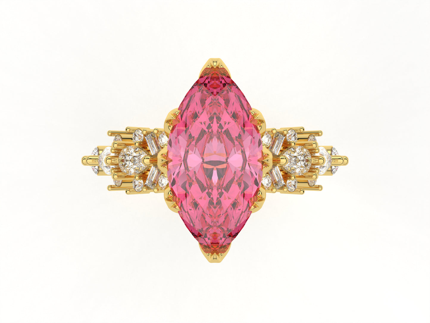 14K Yellow Or White Gold Lab Grown Diamond Ladies Ring Marquise Pink