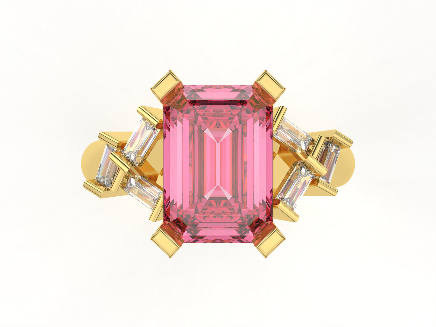 14K Yellow Or White Gold Lab Grown Diamond Ladies Ring Emerald Pink