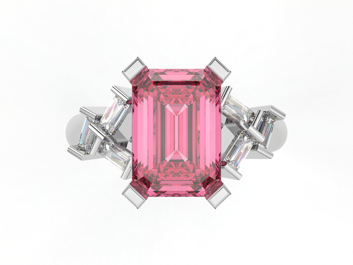 14K Yellow Or White Gold Lab Grown Diamond Ladies Ring Emerald Pink