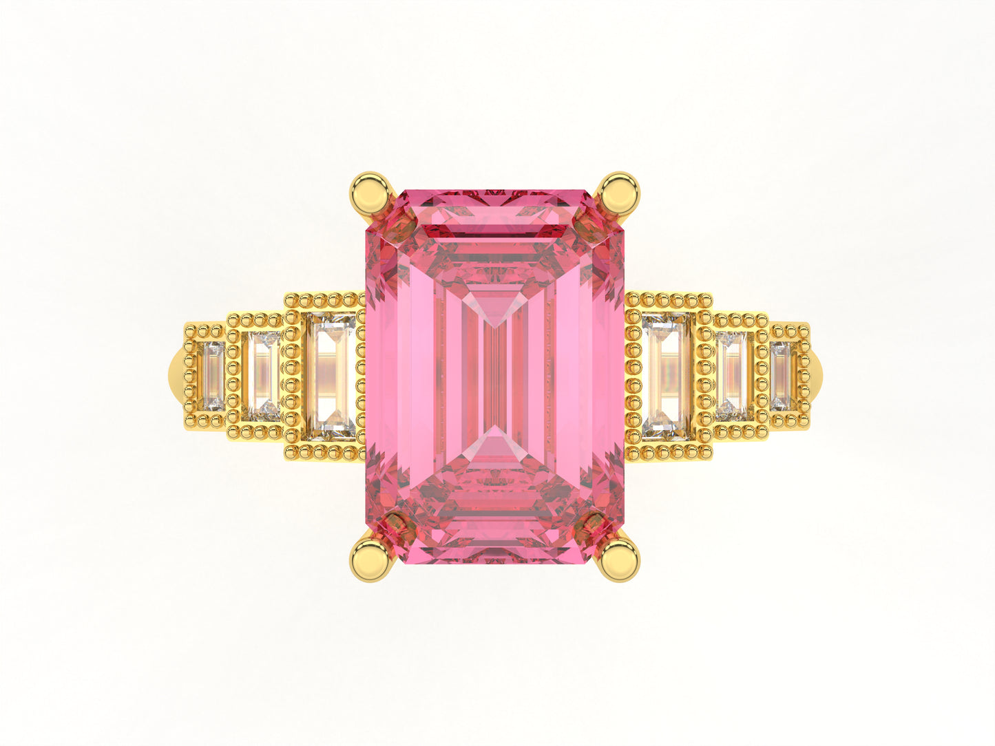 14K Yellow Or White Gold Lab Grown Diamond Ladies Ring Emerald Pink