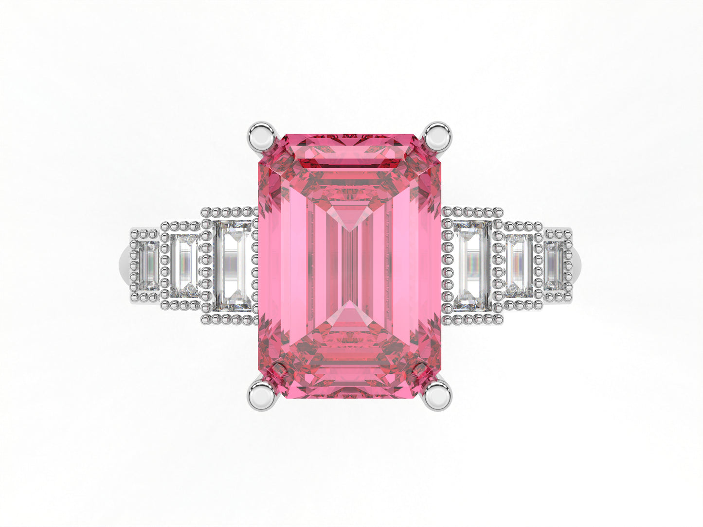 14K Yellow Or White Gold Lab Grown Diamond Ladies Ring Emerald Pink