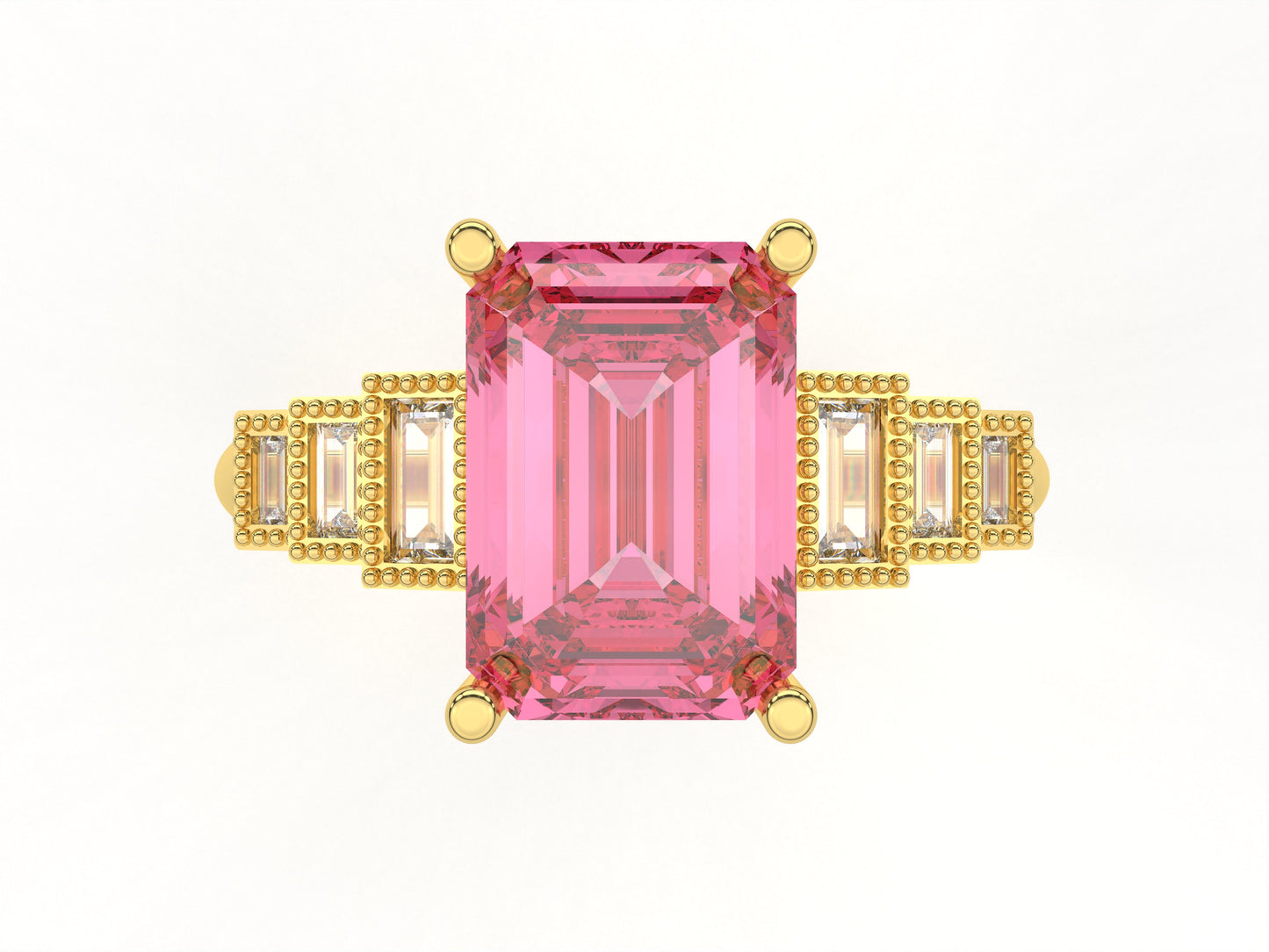 14K Yellow Or White Gold Lab Grown Diamond Ladies Ring Emerald Pink