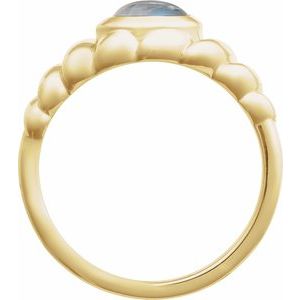 14K Yellow Gold  Oval 8 X 6 Mm Polished Natural Rainbow Moonstone Twisted Cabochon Ring Size 7
