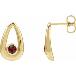 14K Yellow Gold Round Shape 3 Mm Natural Mozambique Garnet Solitaire Geometric Bezel Earrings
