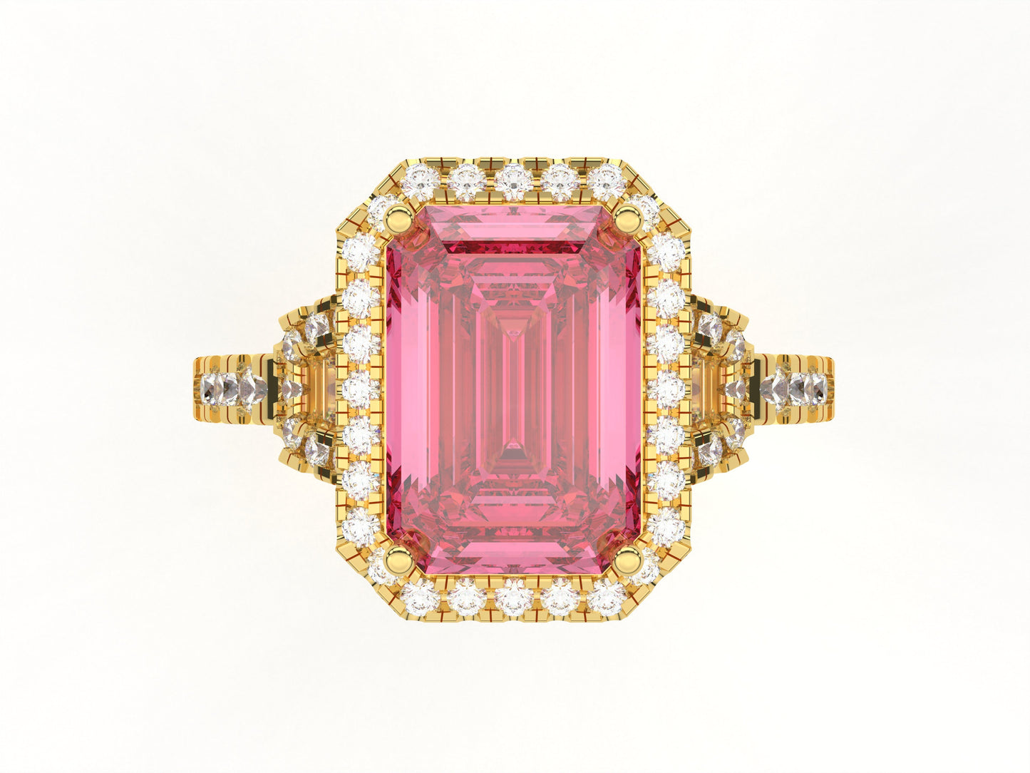 14K Yellow Or White Gold Lab Grown Diamond Ladies Ring Emerald Pink