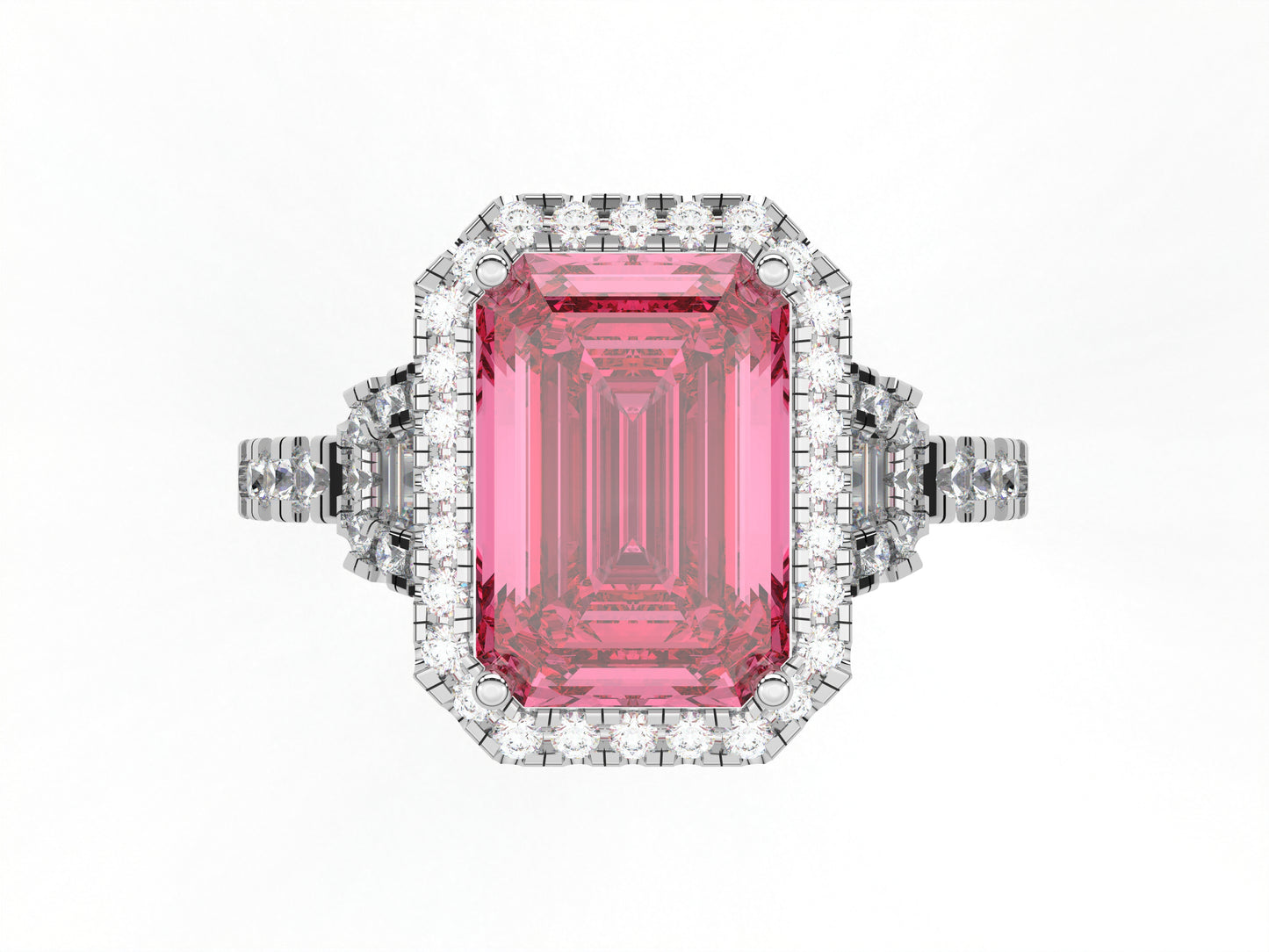 14K Yellow Or White Gold Lab Grown Diamond Ladies Ring Emerald Pink
