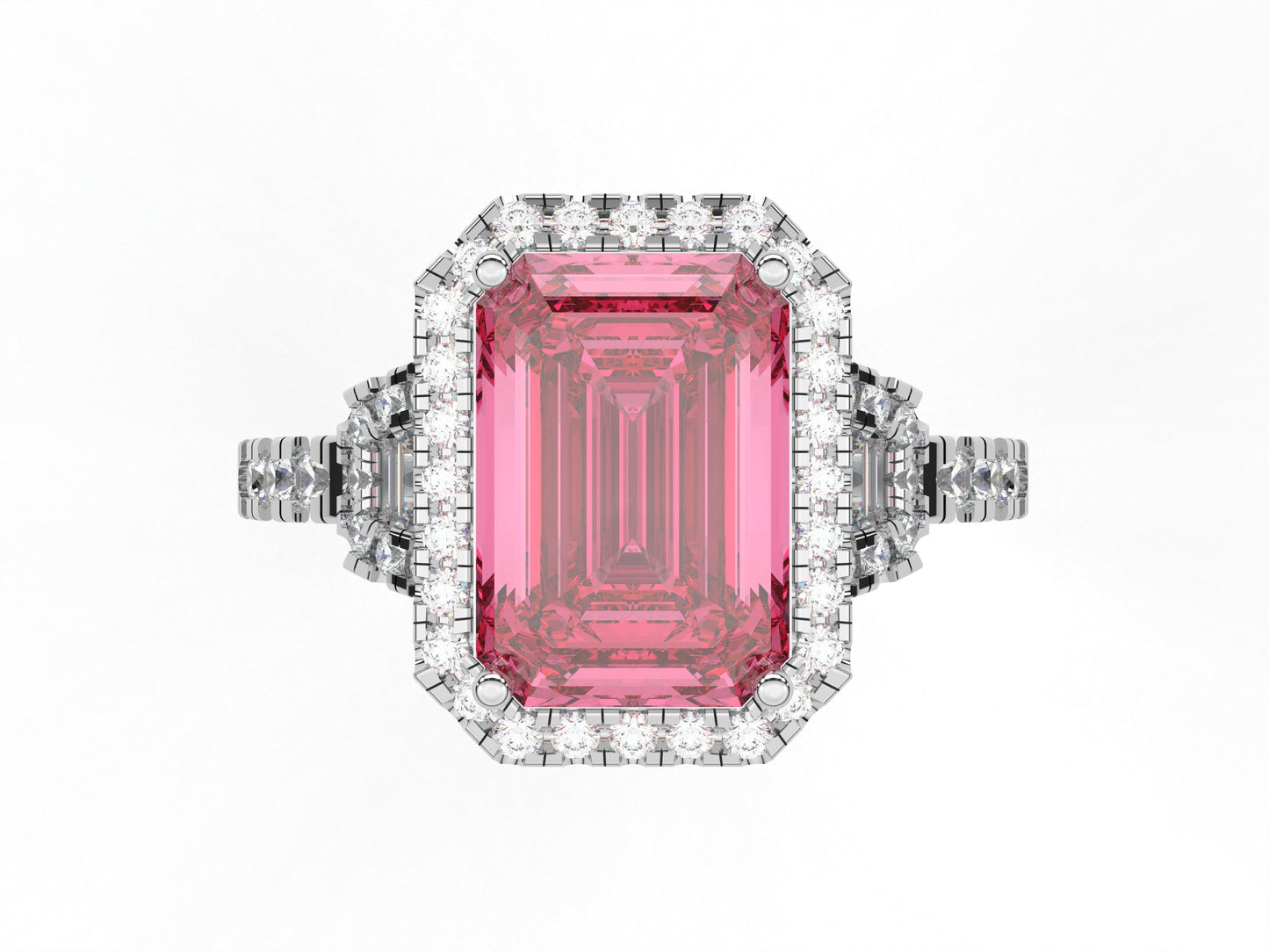 14K Yellow Or White Gold Lab Grown Diamond Ladies Ring Emerald Pink