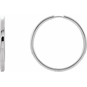 14K White Gold Pair Hinged Hoop Earrings, Length: 24 Mm, Thickness: 2.6 Mm