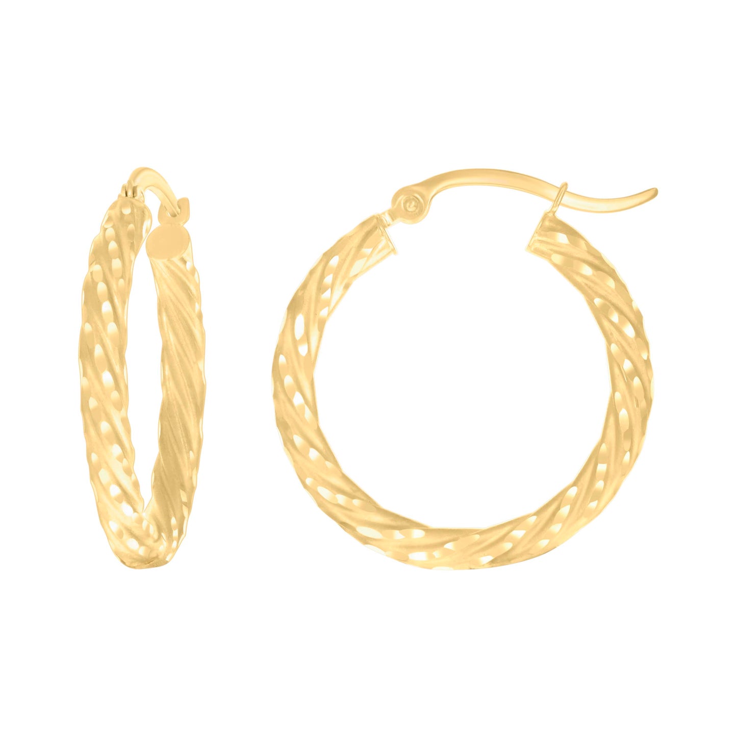 10K Yellow Gold Womens Diamond-cut Spotted Patterned Fancy Hoop Earrings