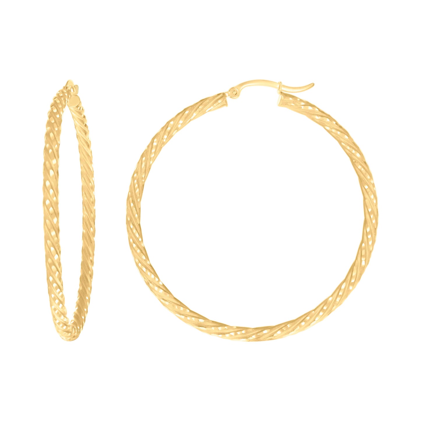 10K Yellow Gold Womens Diamond-cut Spotted Patterned Fancy Hoop Earrings